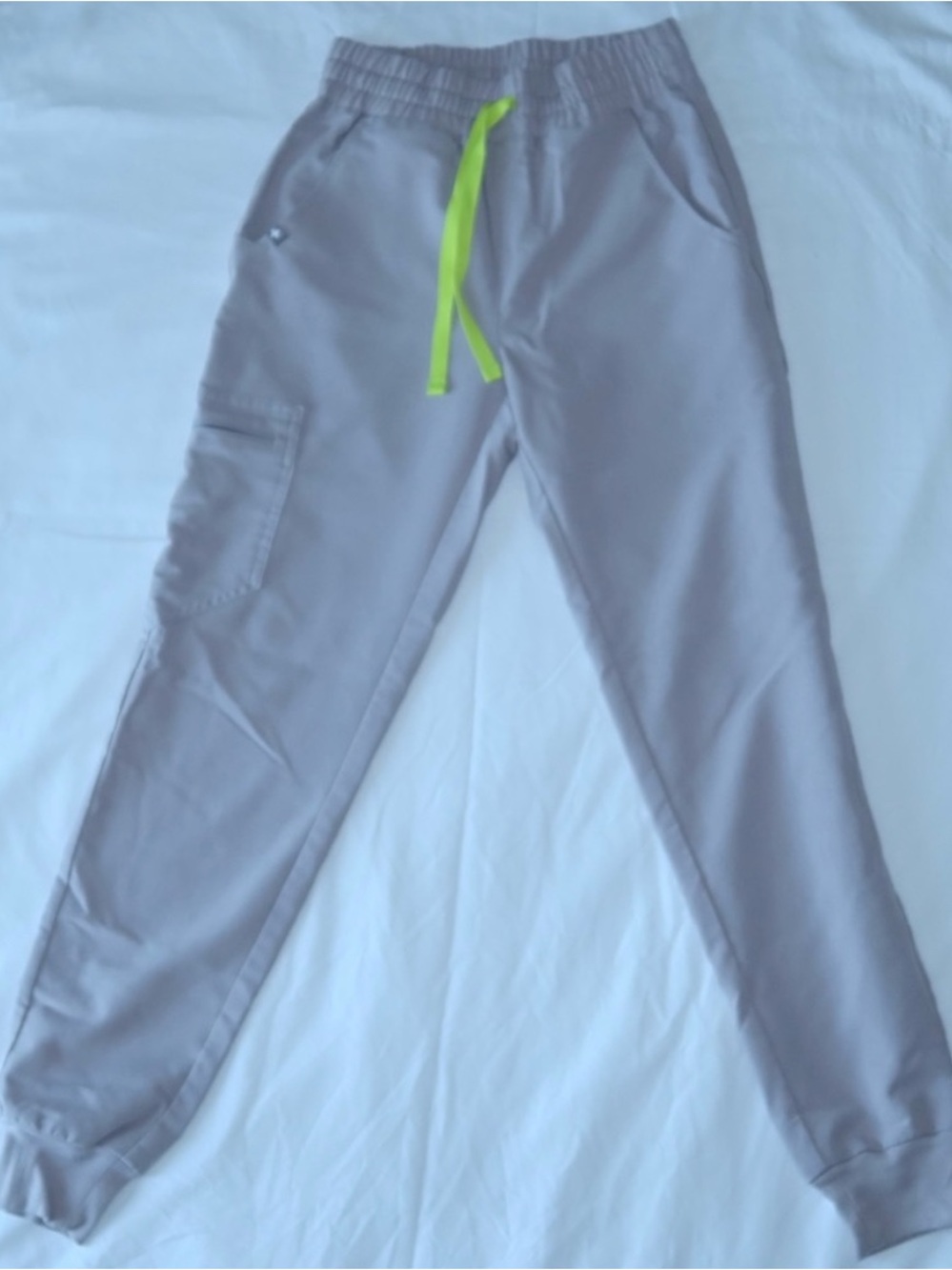 Figs Light Gray Joggers with Neon Yellow Drawstring